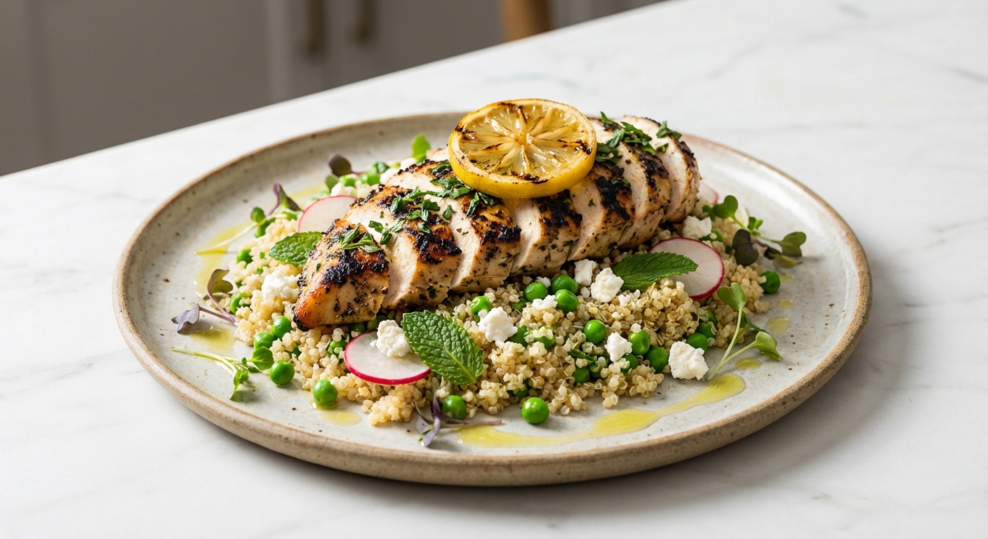Grilled Lemon‑Herb Chicken with Spring Pea & Feta Quinoa Salad