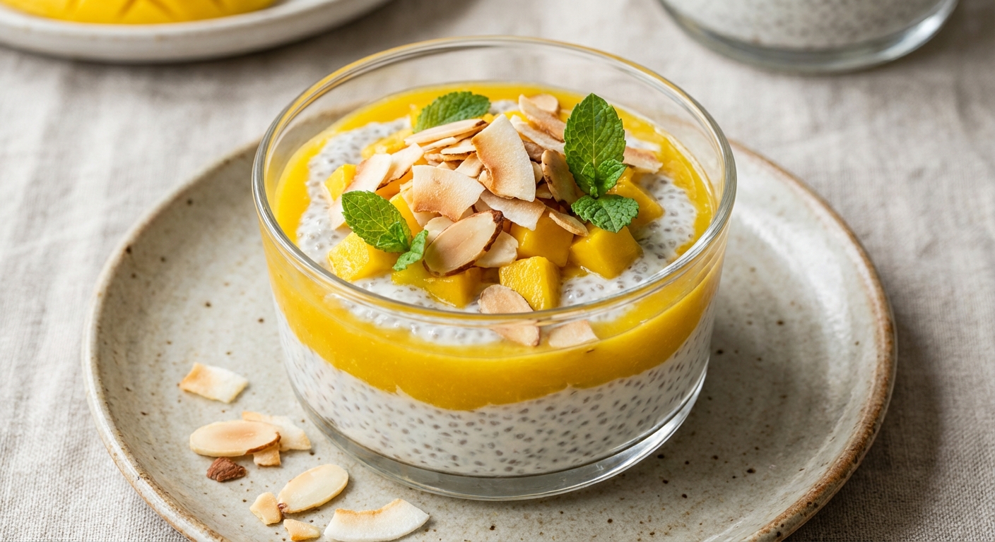 Coconut Chia Pudding with Mango & Almonds