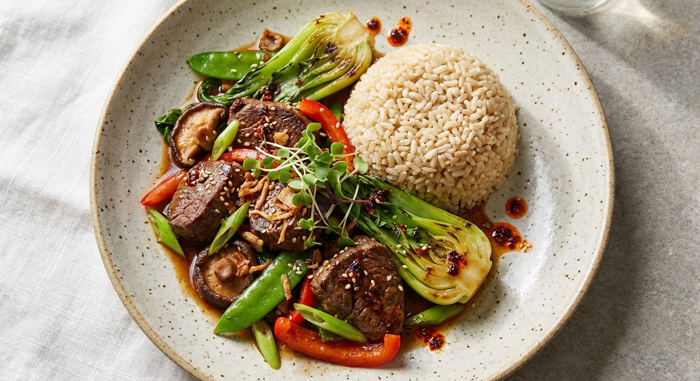 Beef & Vegetable Stir-Fry with Brown Rice
