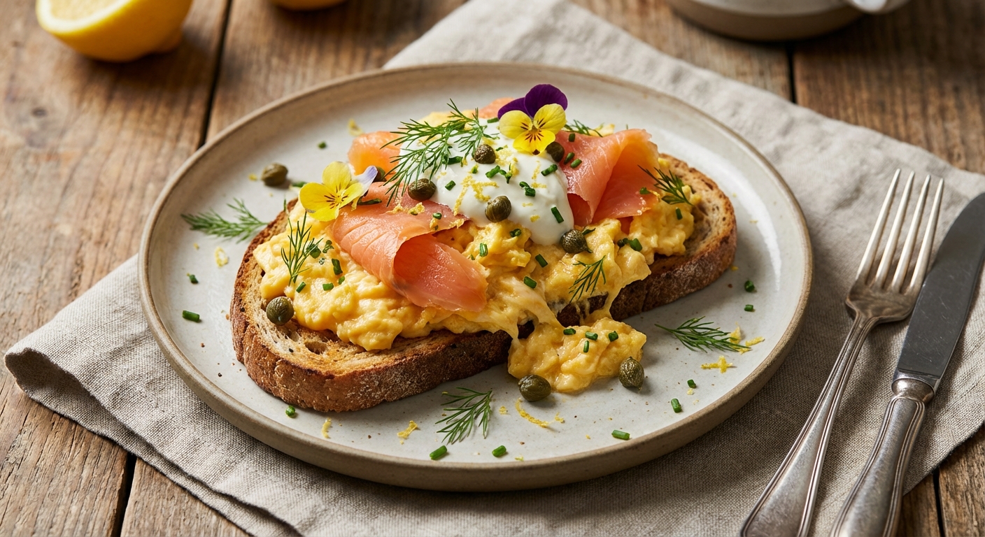 Smoked Salmon Scrambled Eggs on Rye