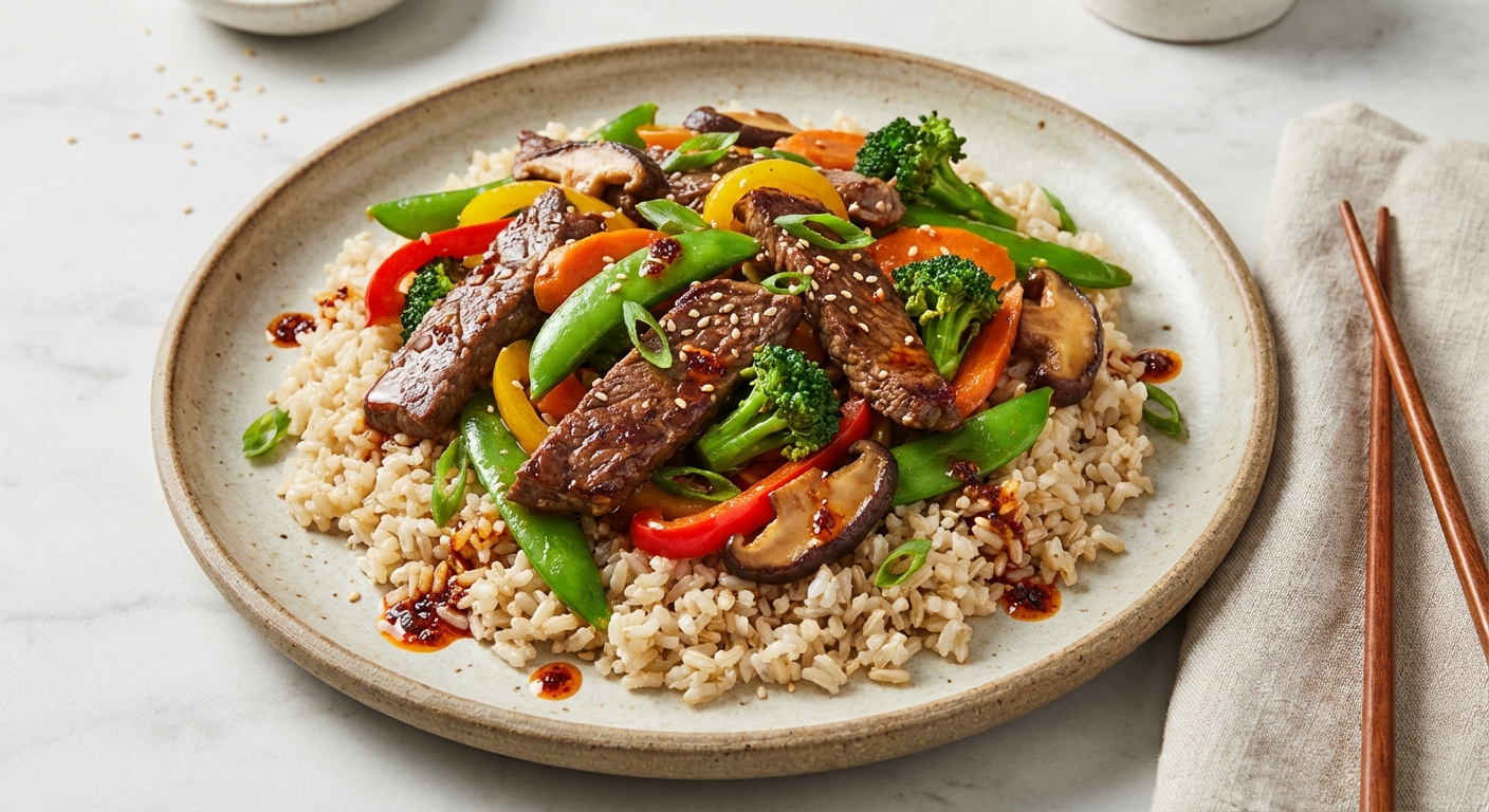 Beef & Vegetable Stir-Fry with Brown Rice