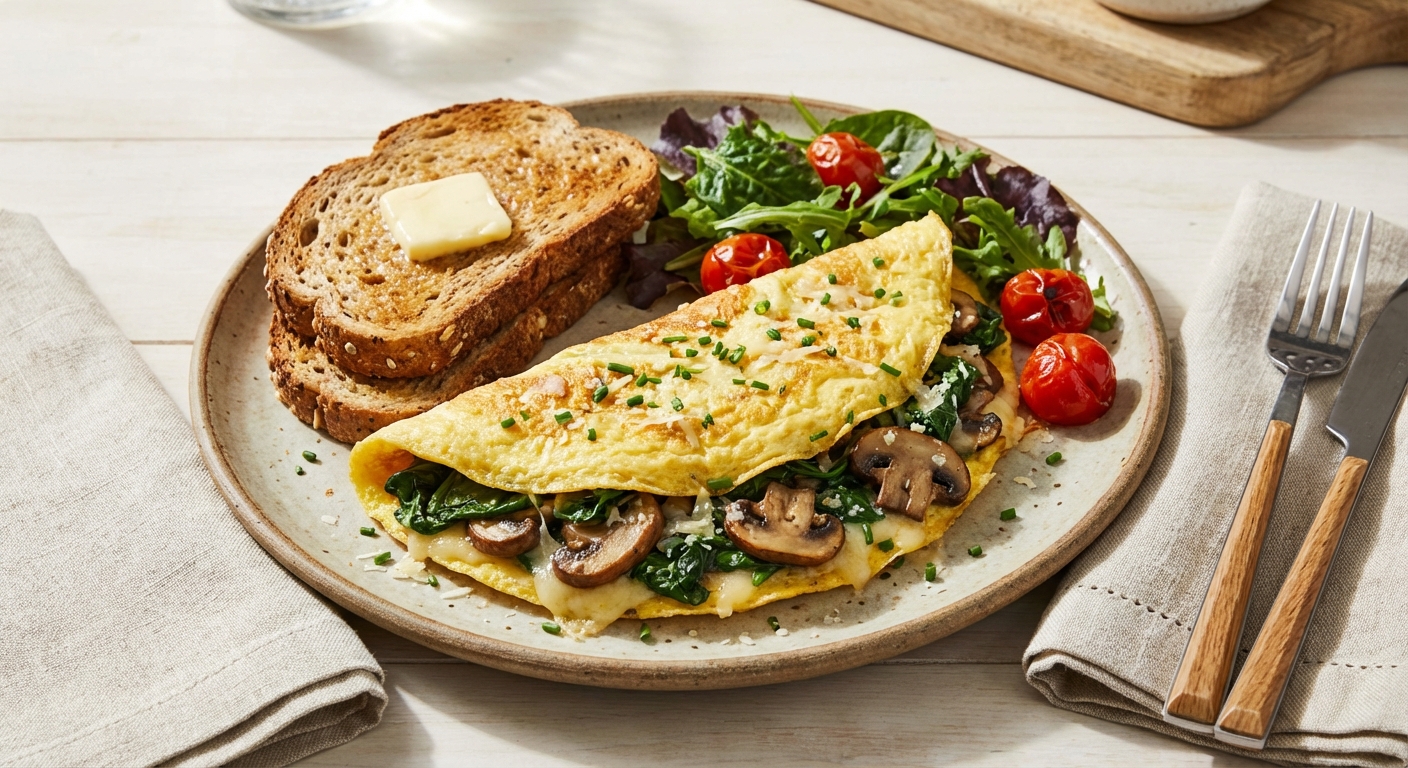 Spinach & Mushroom Omelette with Whole-Grain Toast