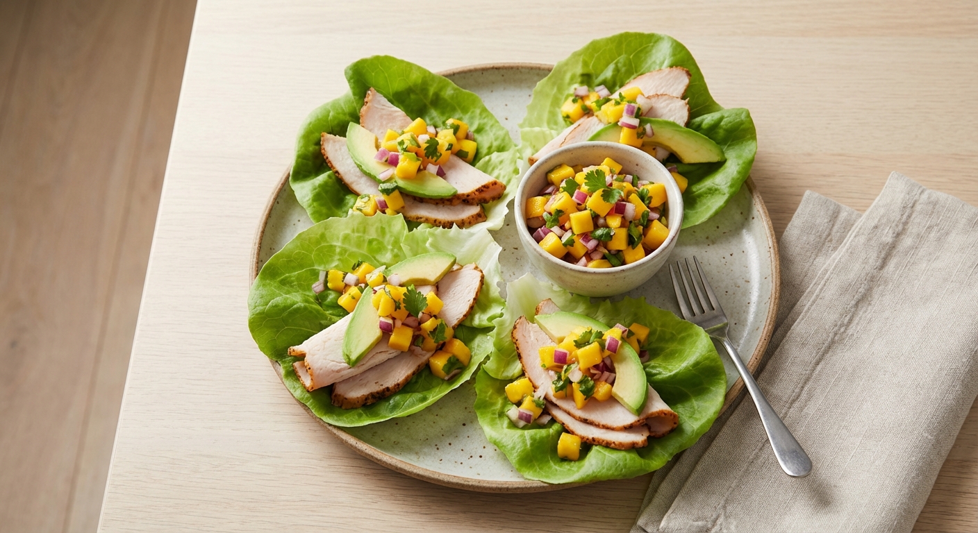 Turkey & Avocado Lettuce Wraps with Mango Salsa