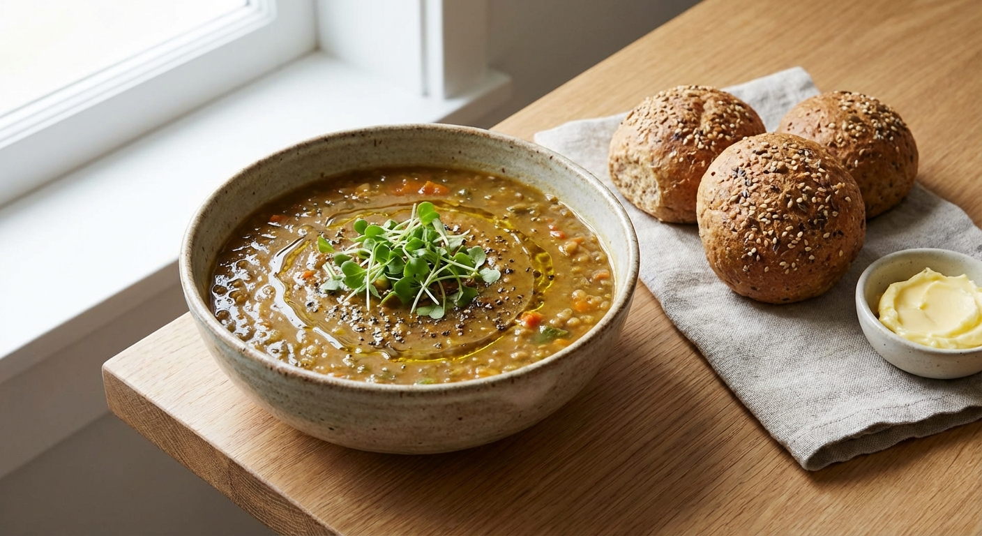 Lentil & Veggie Soup with Whole Grain Rolls