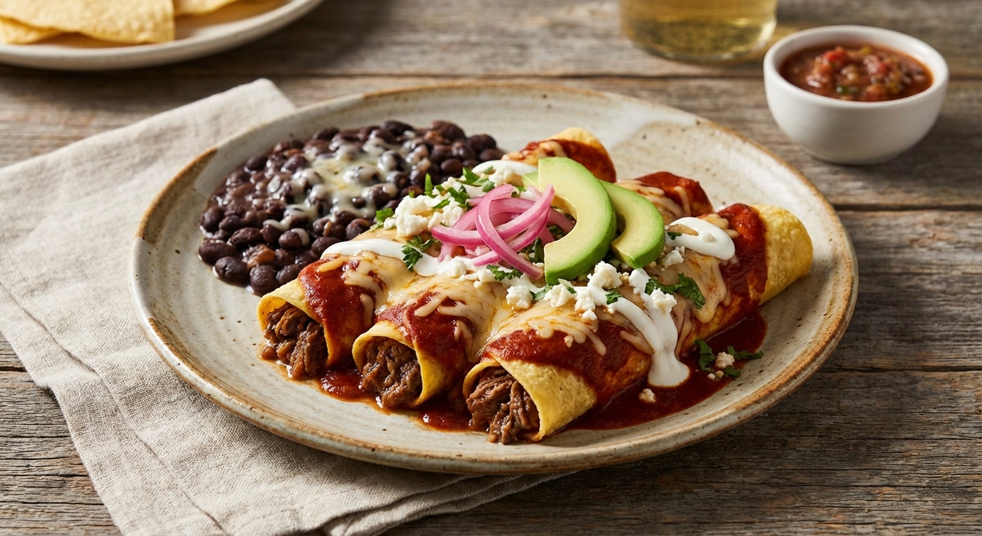 Beef Enchiladas with Black Beans & Cheese