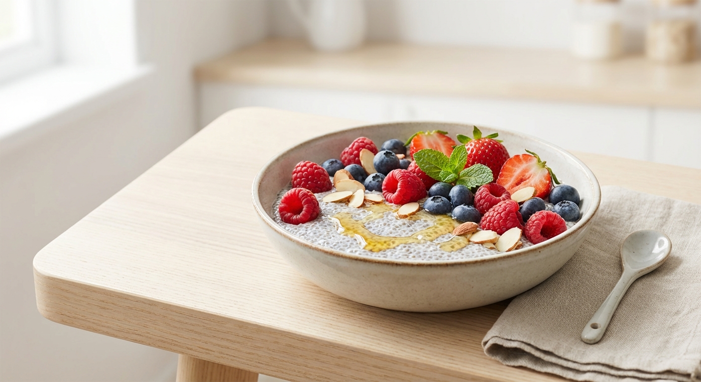Chia Seed Pudding with Mixed Berries & Almonds