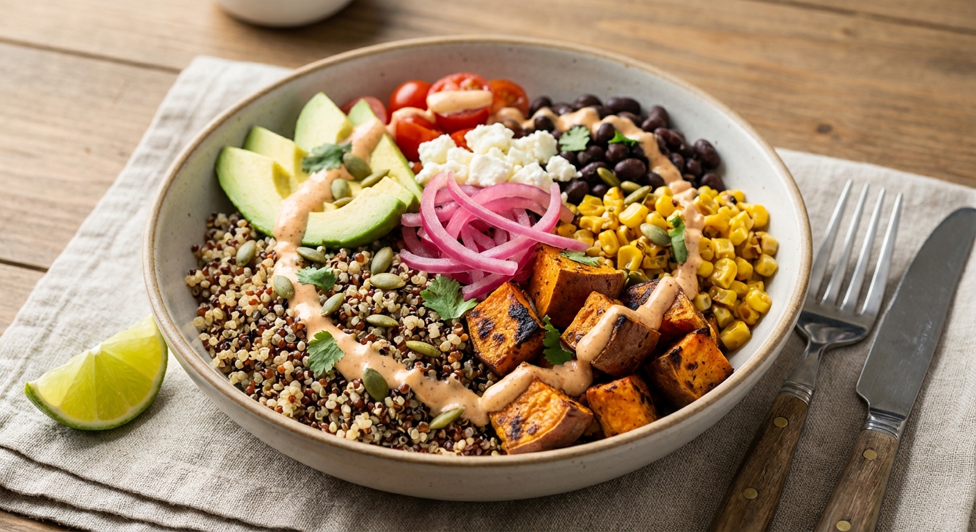 Mexican Quinoa Grain Bowl with Roasted Sweet Potato