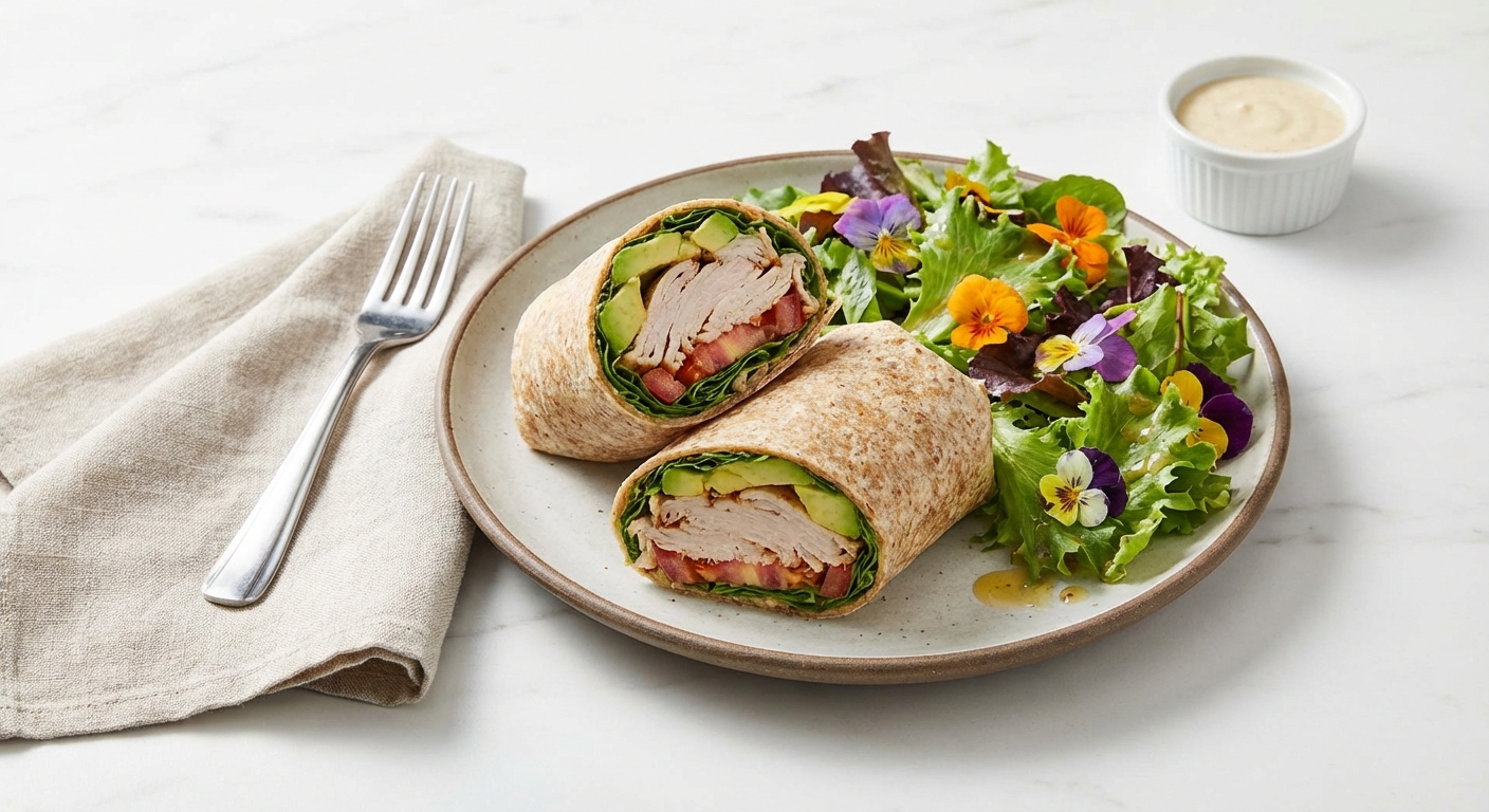 Turkey & Avocado Whole-Grain Wrap with Side Salad