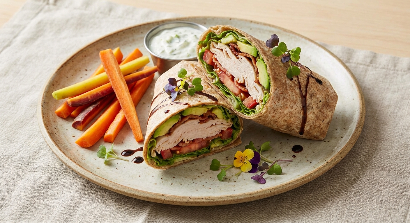 Turkey & Avocado Whole-Wheat Wrap with Carrot Sticks