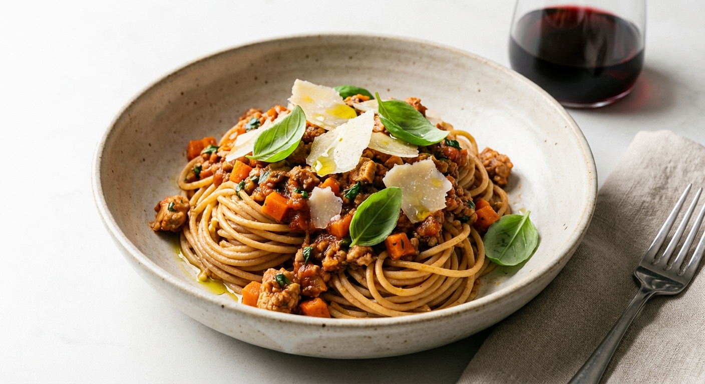 Whole-Wheat Spaghetti with Turkey Bolognese and Parmesan