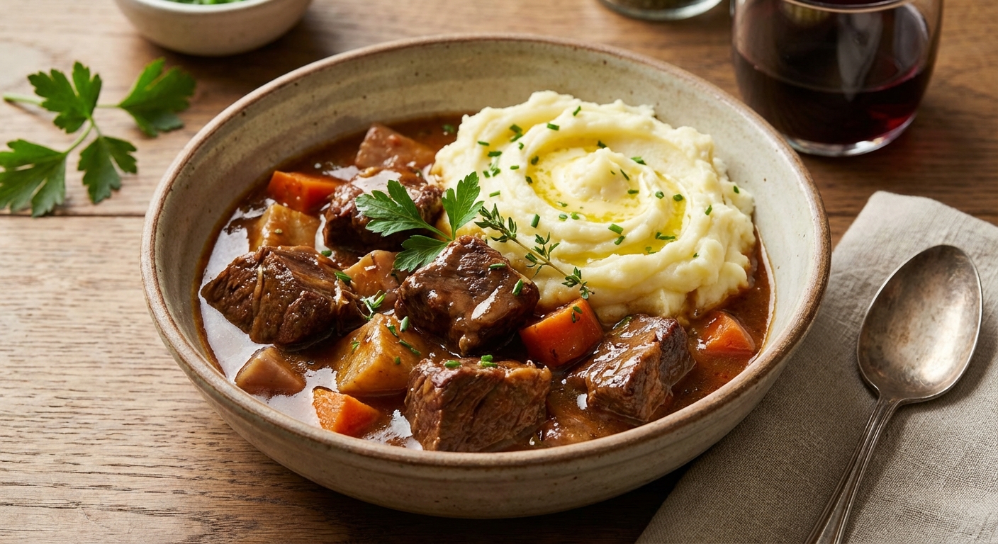 Hearty Beef Stew with Mashed Potatoes