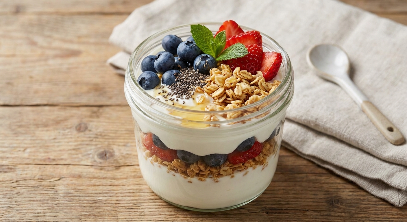 Greek Yogurt Berry Parfait with Granola & Chia