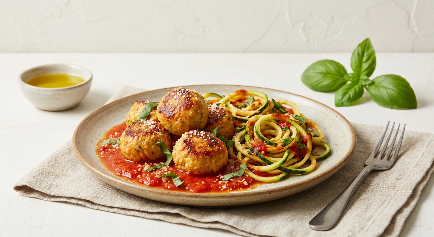 Turkey Meatballs with Zoodles & Tomato-Basil Sauce