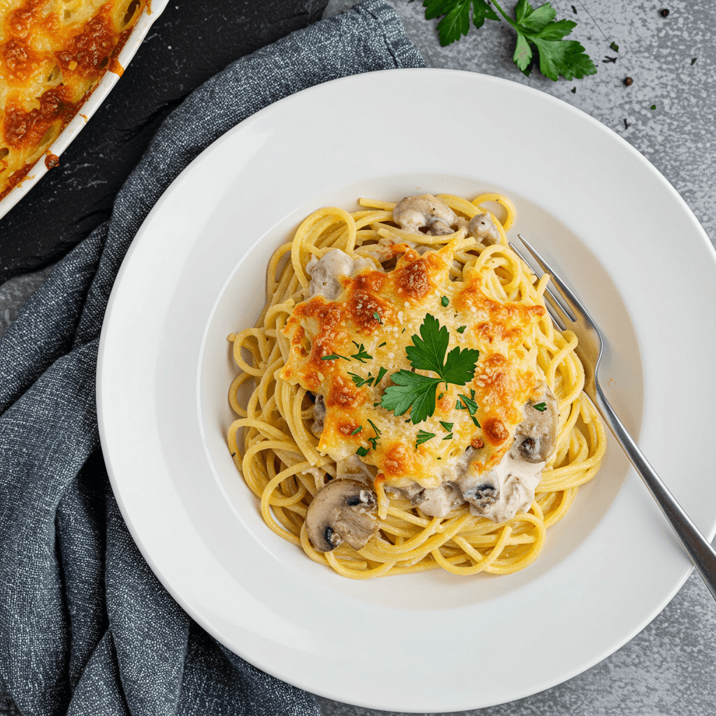Baked Spaghetti with Cream of Mushroom Soup - Delicious Homemade Recipe