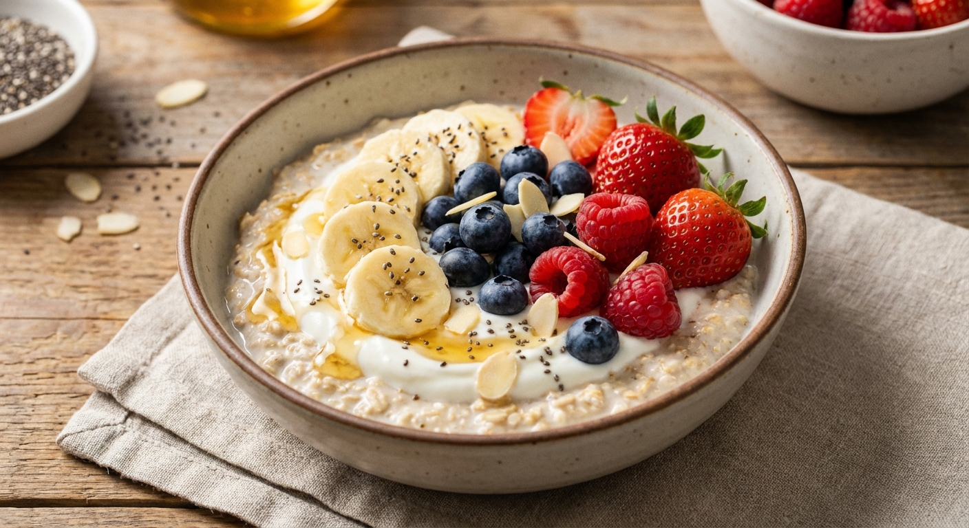 Overnight Oats with Greek Yogurt, Banana & Berries