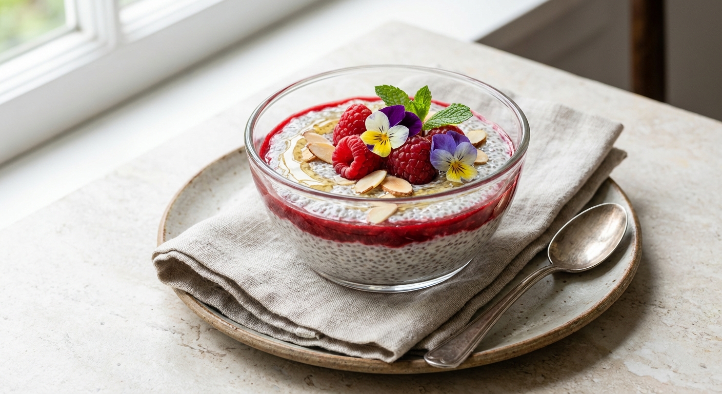 Chia Seed Pudding with Raspberries & Almonds
