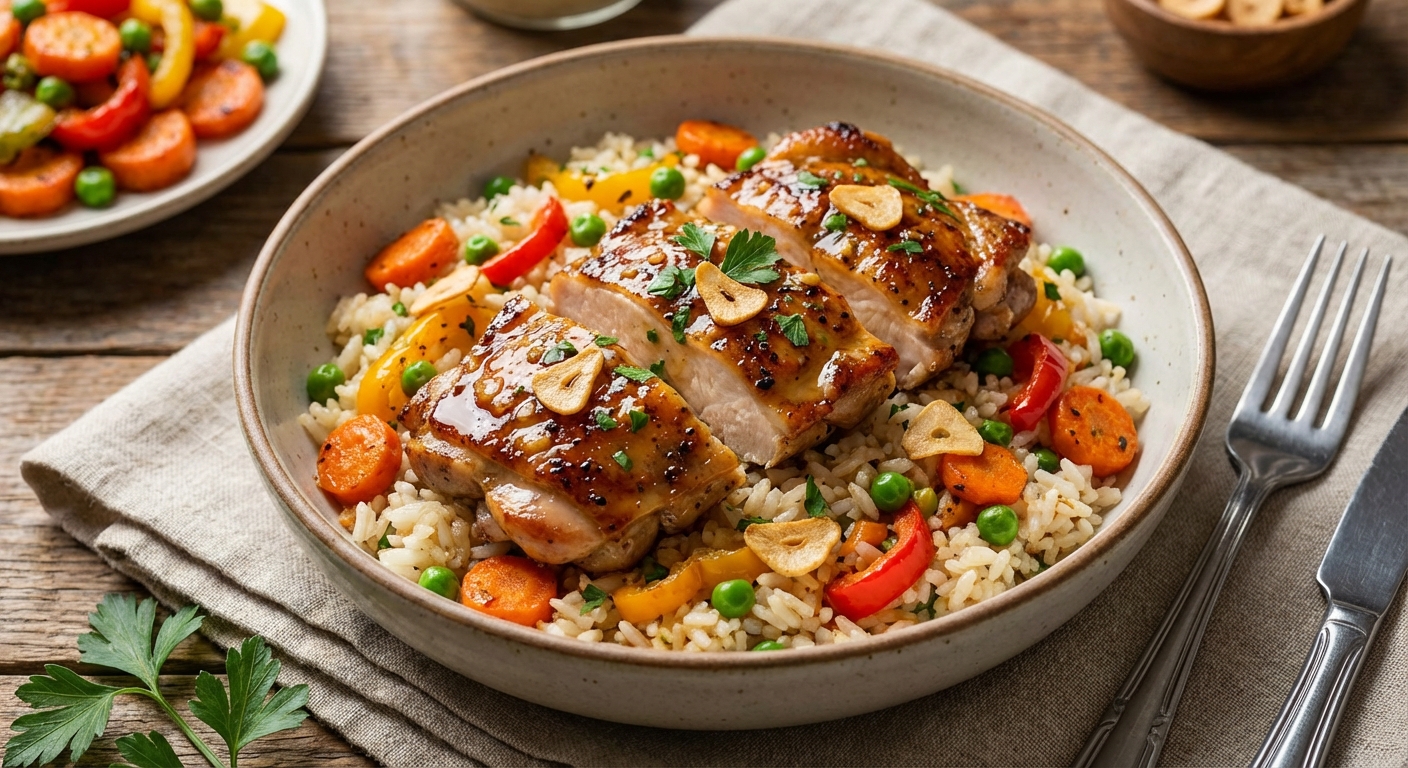 Garlic-Butter Chicken & Carrot Pepper Rice Bowls