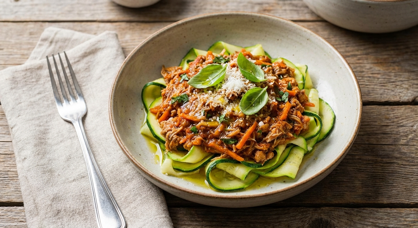 Leftover Turkey Bolognese over Warm Zucchini Noodles (Quick, Restaurant-Style)