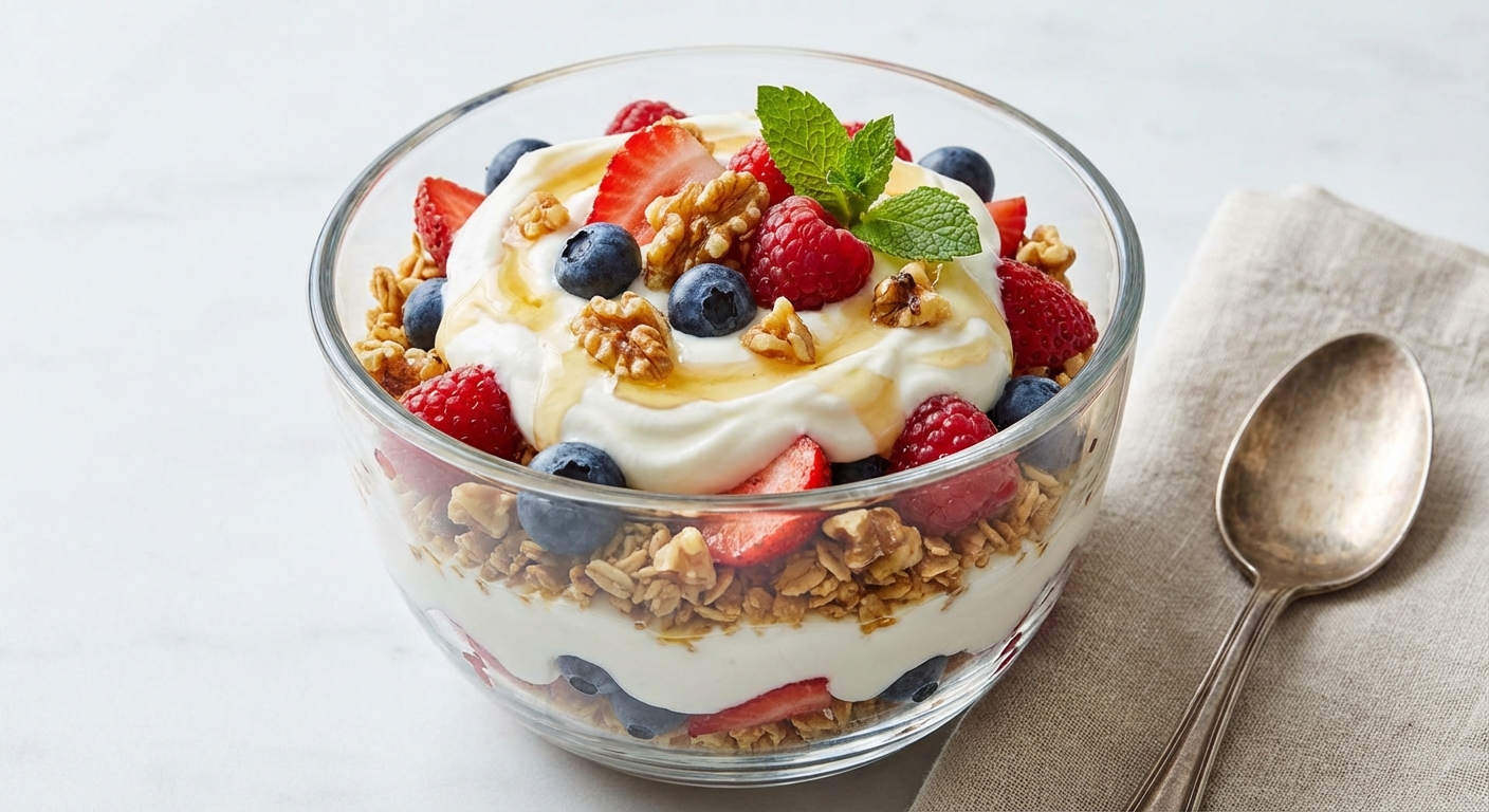 Greek Yogurt Berry Parfait with Granola & Walnuts