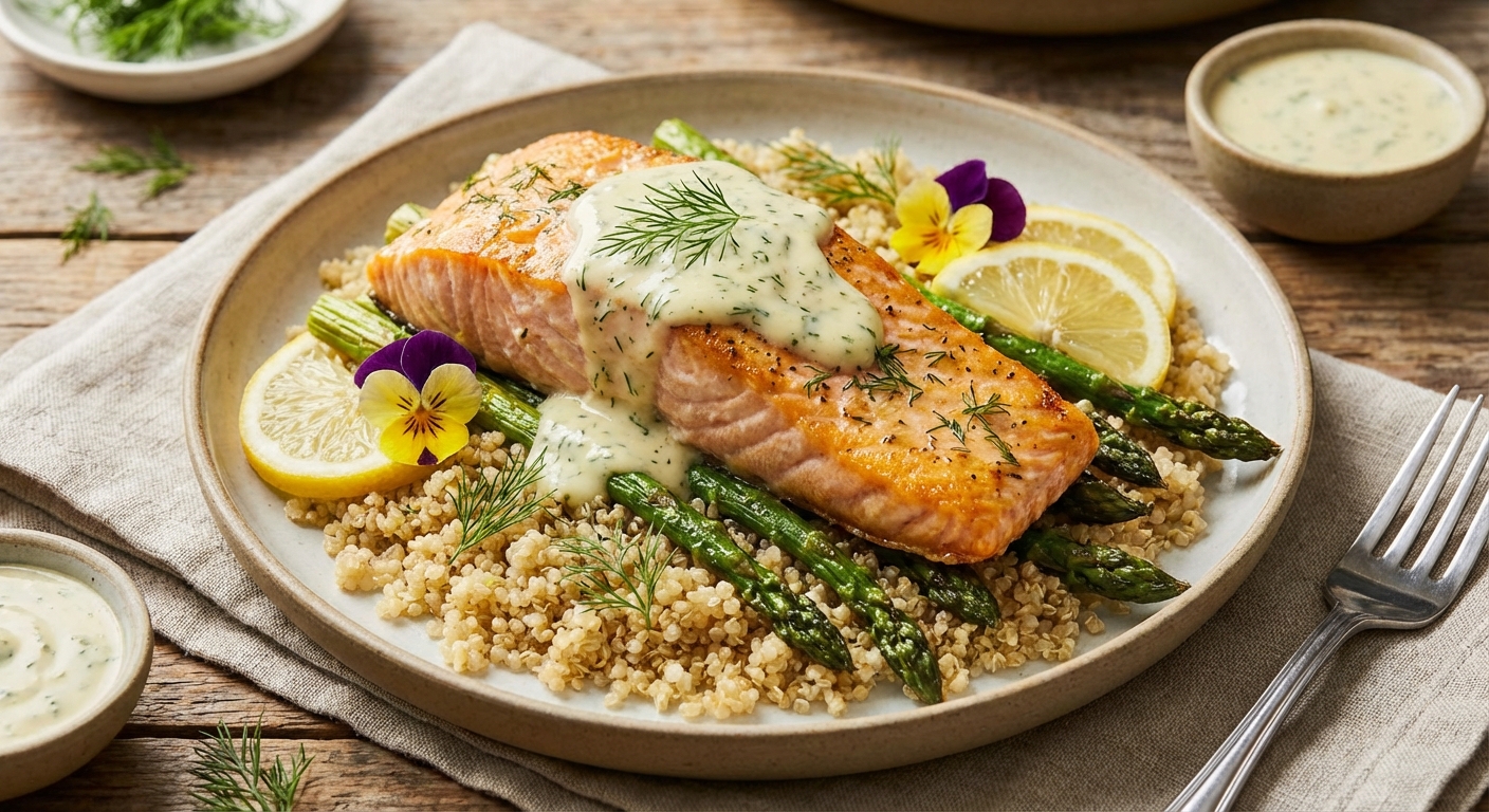 Baked Lemon-Dill Salmon with Quinoa & Roasted Asparagus
