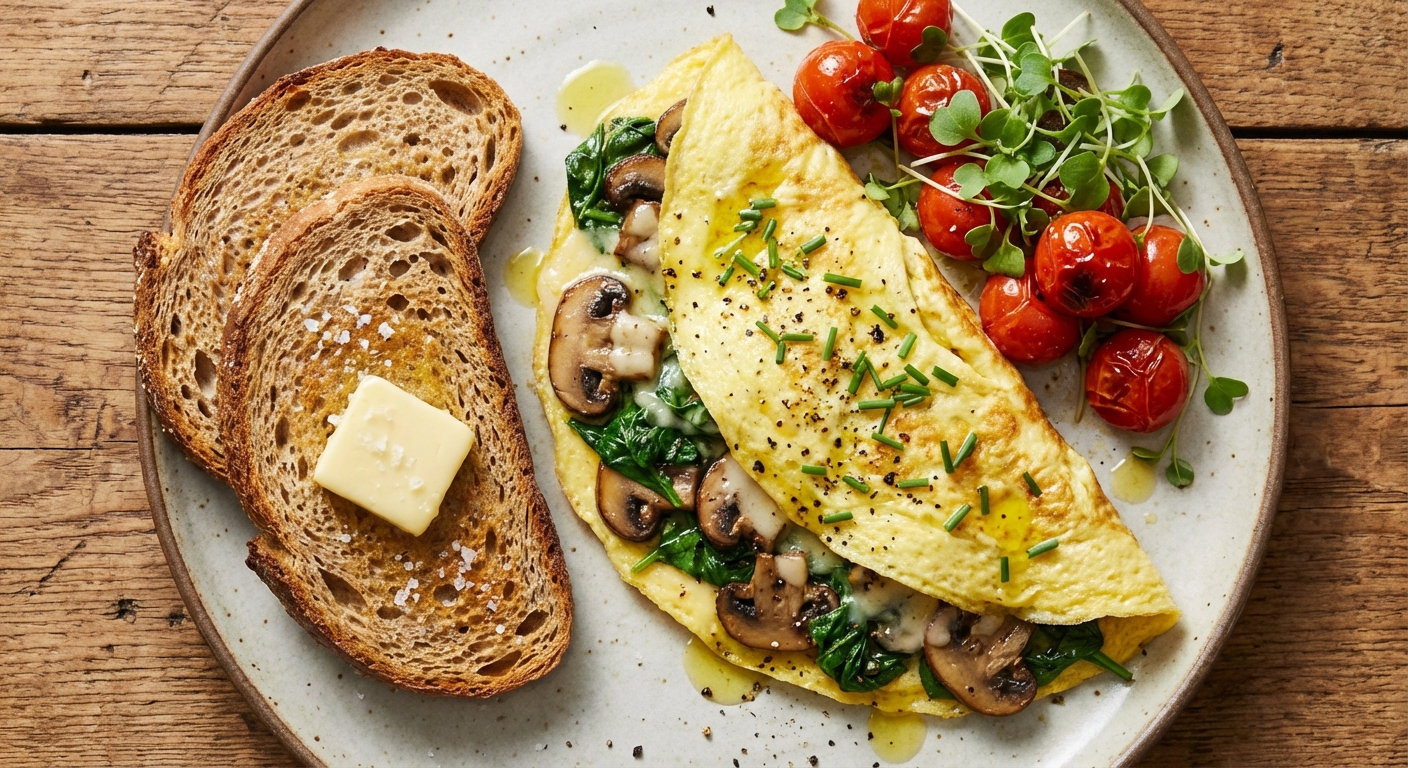 Spinach & Mushroom Omelette with Whole Wheat Toast