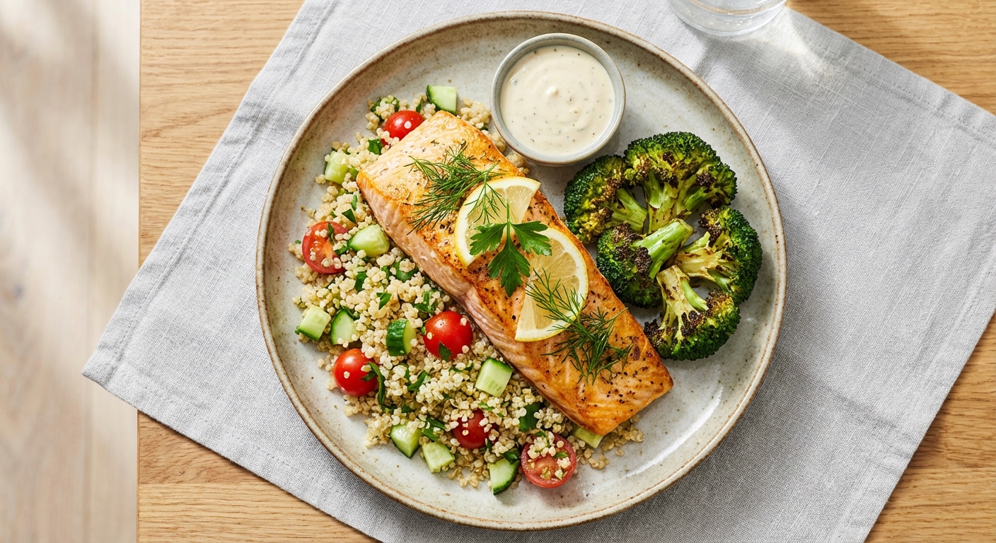 Baked Lemon-Herb Salmon with Quinoa & Roasted Broccoli
