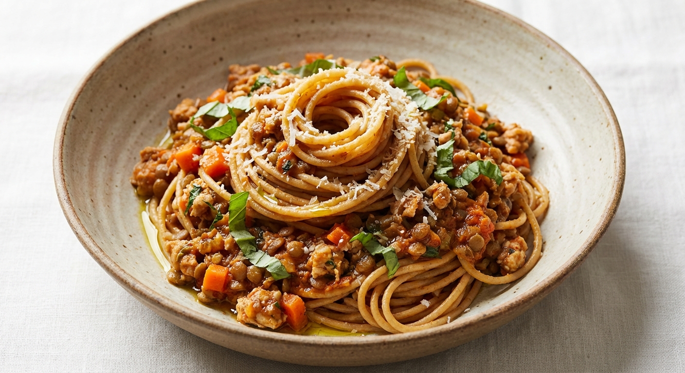 Whole Wheat Spaghetti with Turkey-Lentil Bolognese