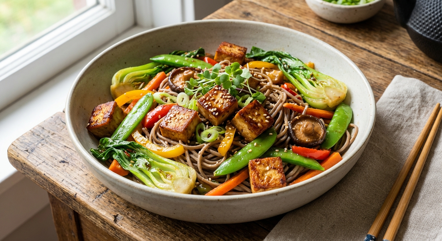 Stir-fried Tofu & Mixed Vegetables with Soba Noodles