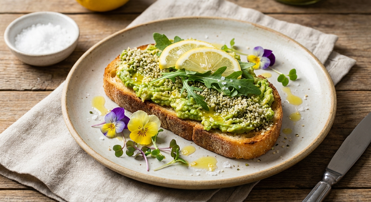 Avocado Toast with Hemp Seeds, Lemon & Arugula