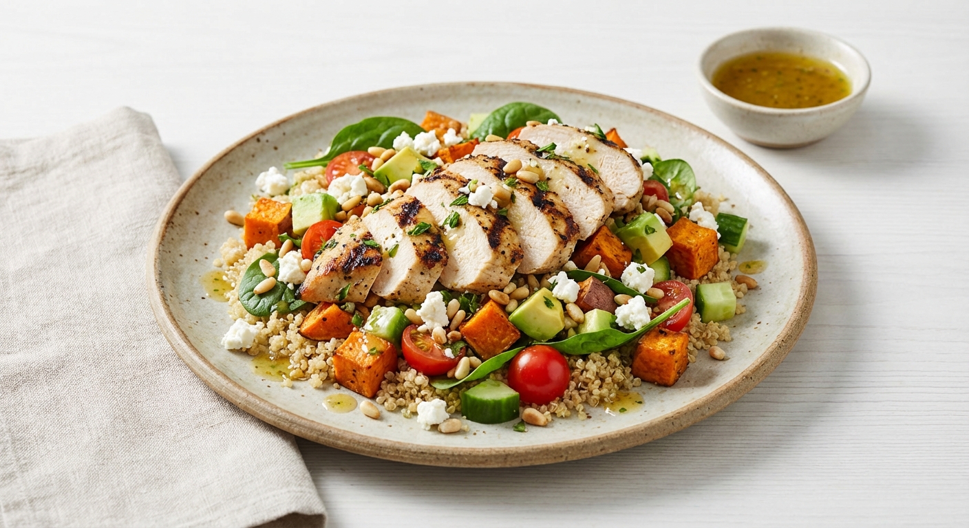 Grilled Chicken & Quinoa Salad with Roasted Sweet Potato and Avocado