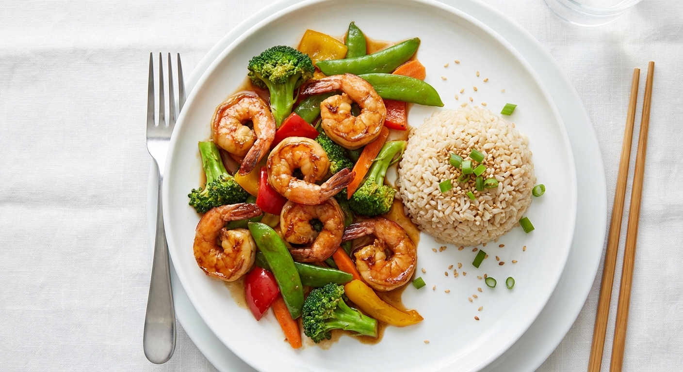 Shrimp Stir-Fry with Brown Rice & Mixed Vegetables