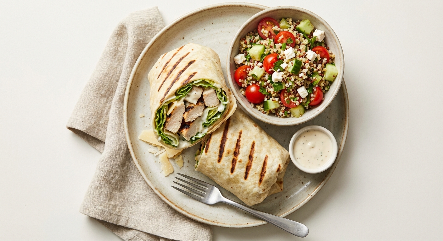 Grilled Chicken Caesar Wrap with Quinoa Salad