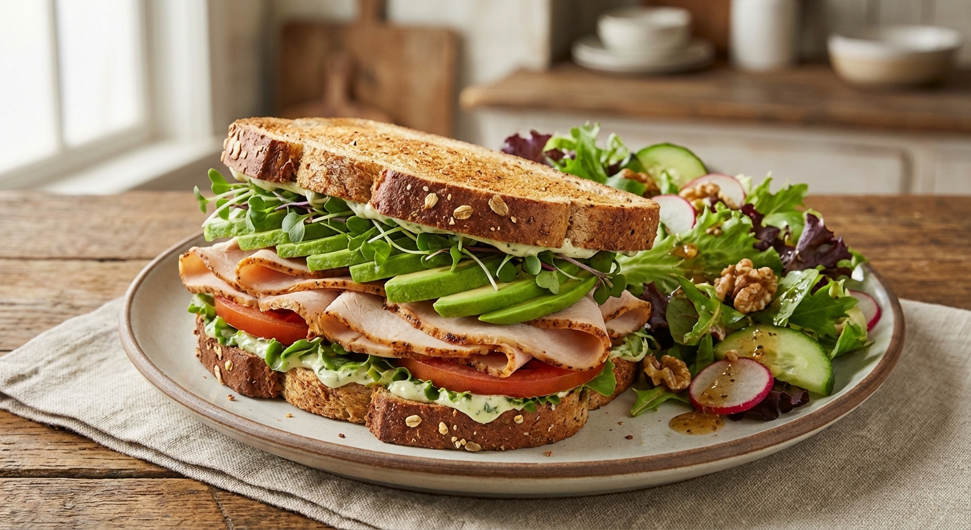 Turkey & Avocado Whole-Grain Sandwich with Side Salad