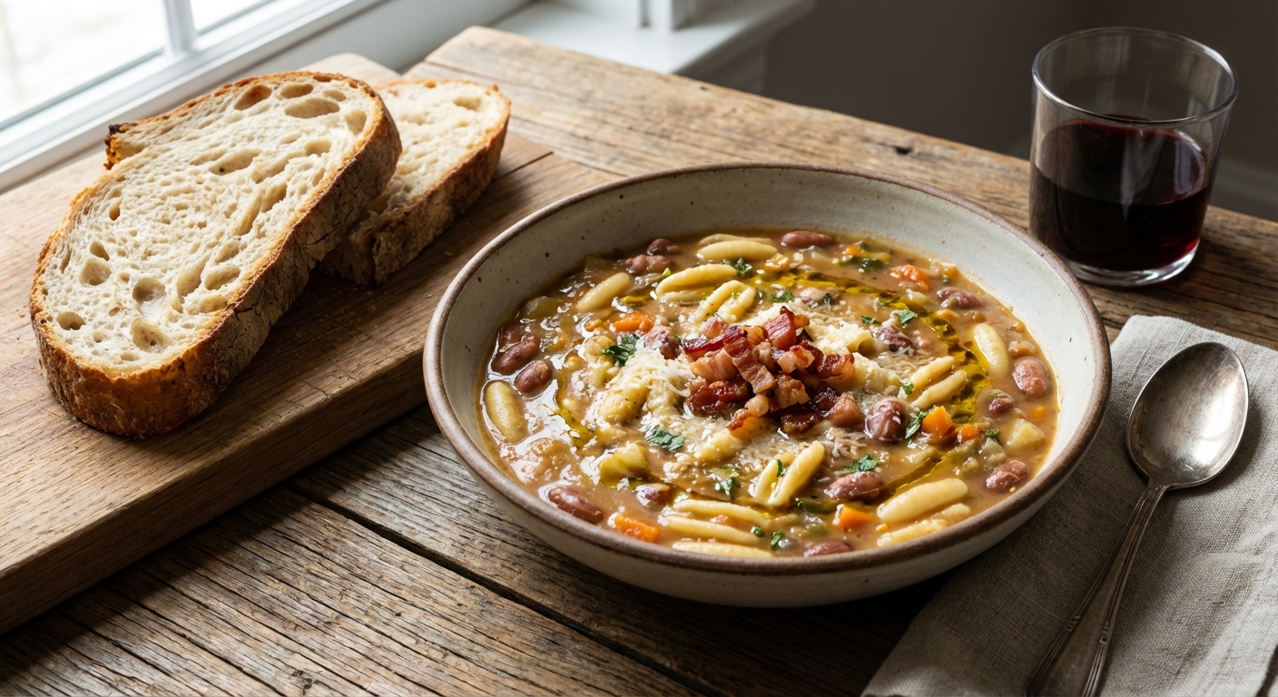 Pasta e Fagioli (Pasta & Bean Soup) with Crusty Bread