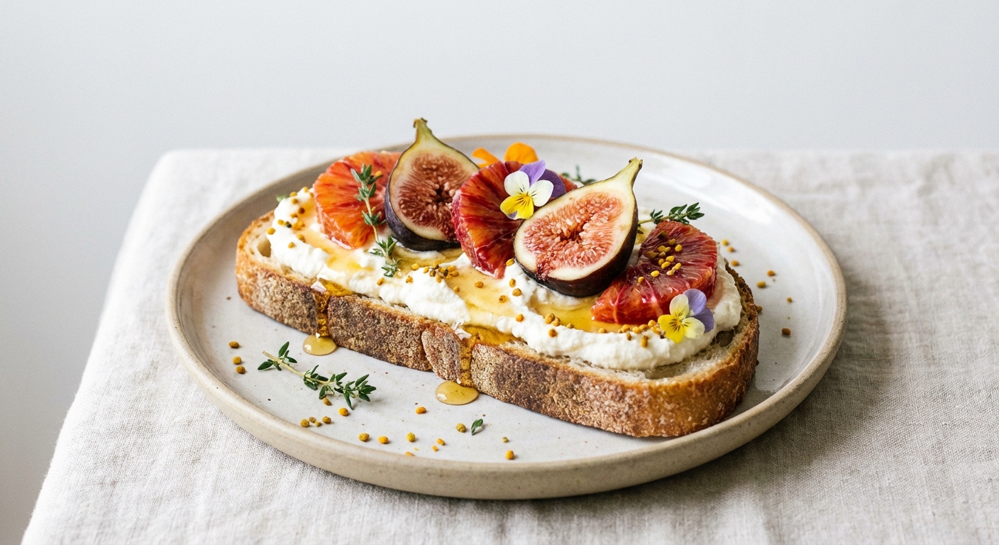 Ricotta Toast with Honey & Fresh Figs, Orange Slices