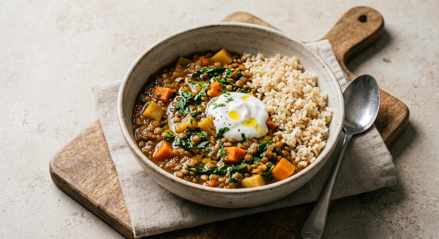 Hearty Lentil & Vegetable Stew with Brown Rice