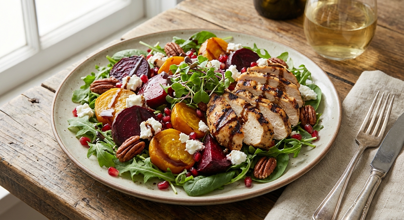Festive Roasted Beet & Goat Cheese Salad with Grilled Chicken