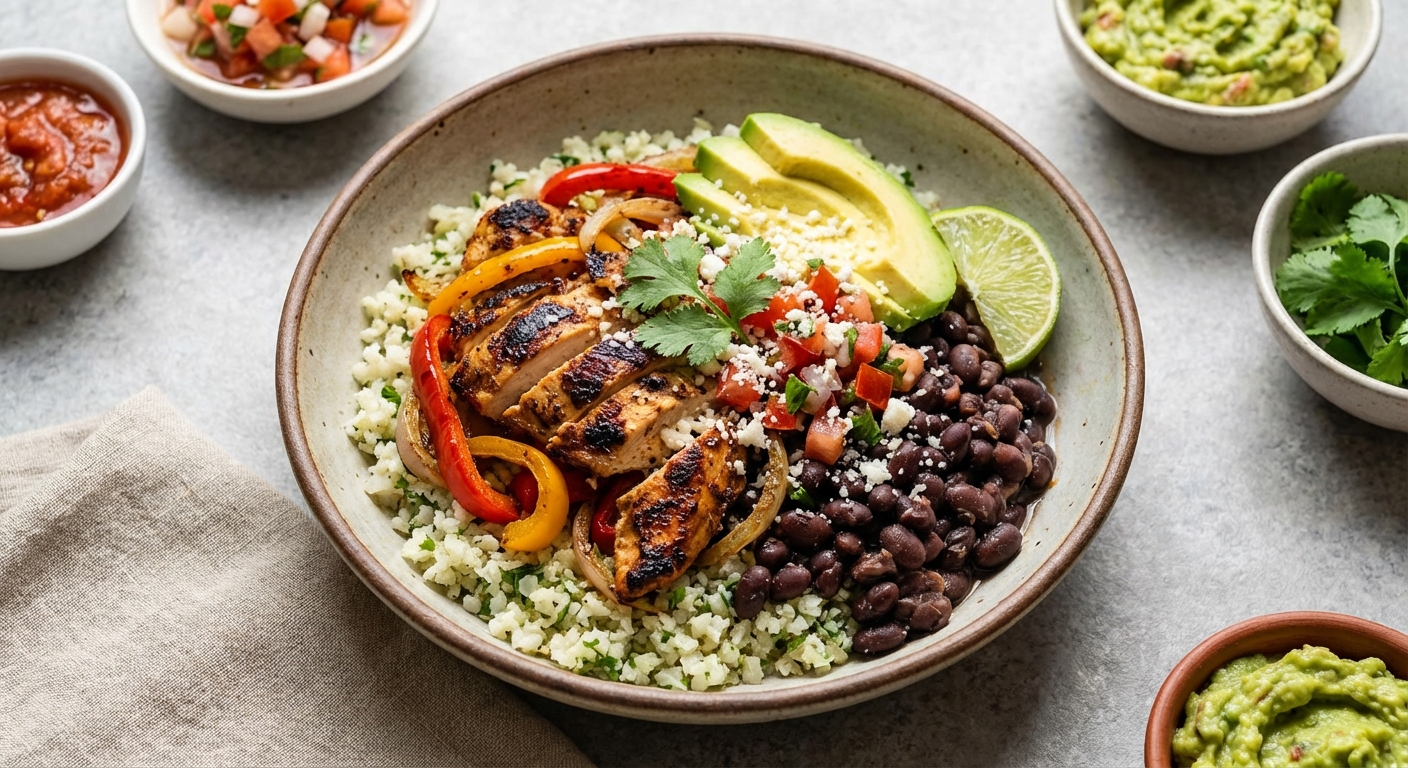 Chicken Fajita Bowls with Cauliflower Rice & Black Beans (Gluten-Free)