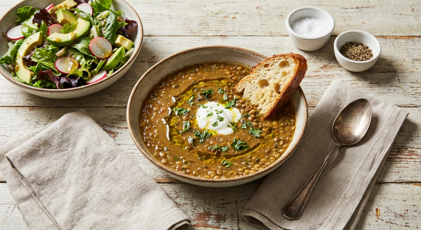 Hearty Lentil Soup with Side Green Salad