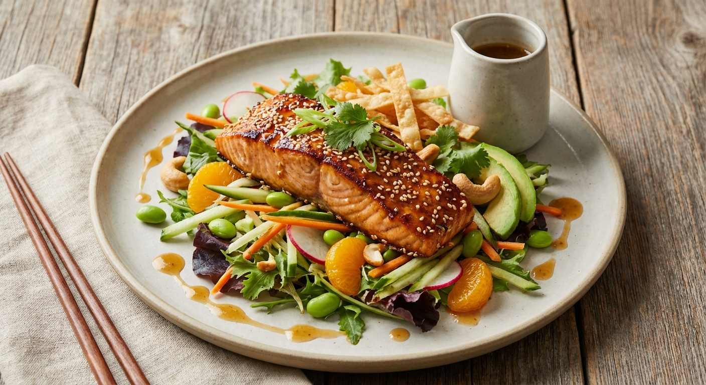Sesame-Ginger Salmon Salad with Mixed Greens (Asian)