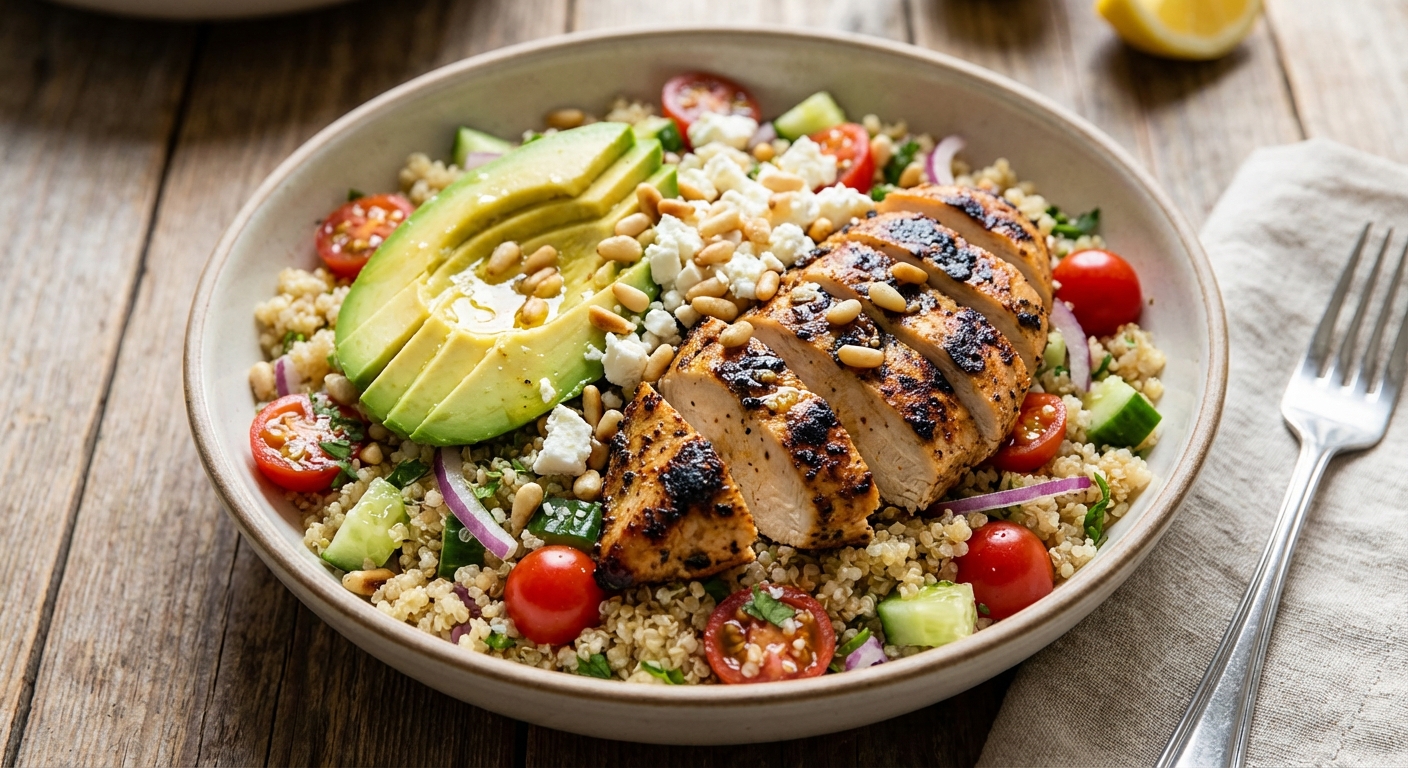 Grilled Chicken & Quinoa Salad with Avocado & Feta