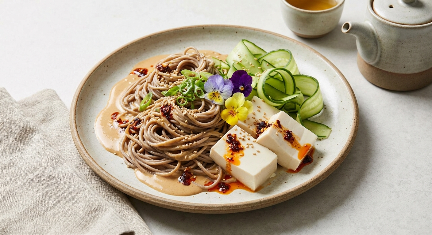 Cold Sesame Soba with Silken Tofu & Cucumber