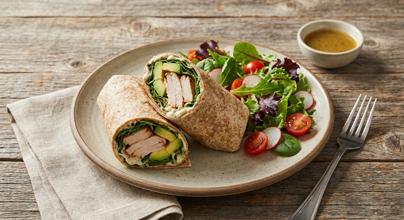 Turkey & Avocado Whole-Grain Wrap with Side Salad