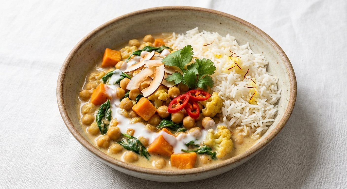 Chickpea & Vegetable Coconut Curry with Basmati Rice