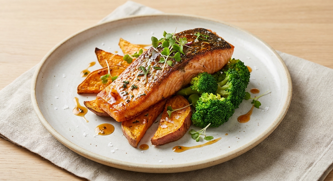 Roasted Salmon with Sweet Potato & Steamed Broccoli