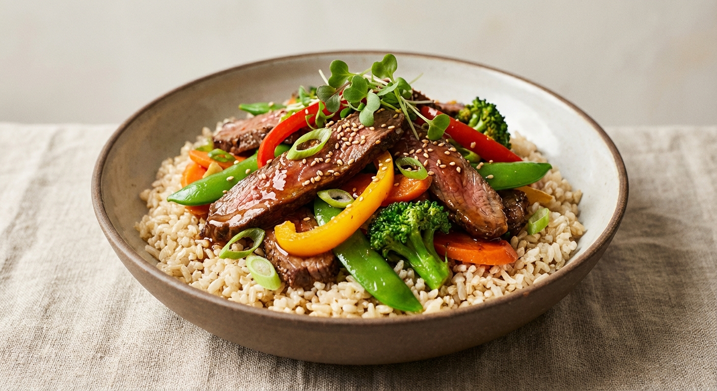 Beef & Vegetable Stir-Fry with Brown Rice