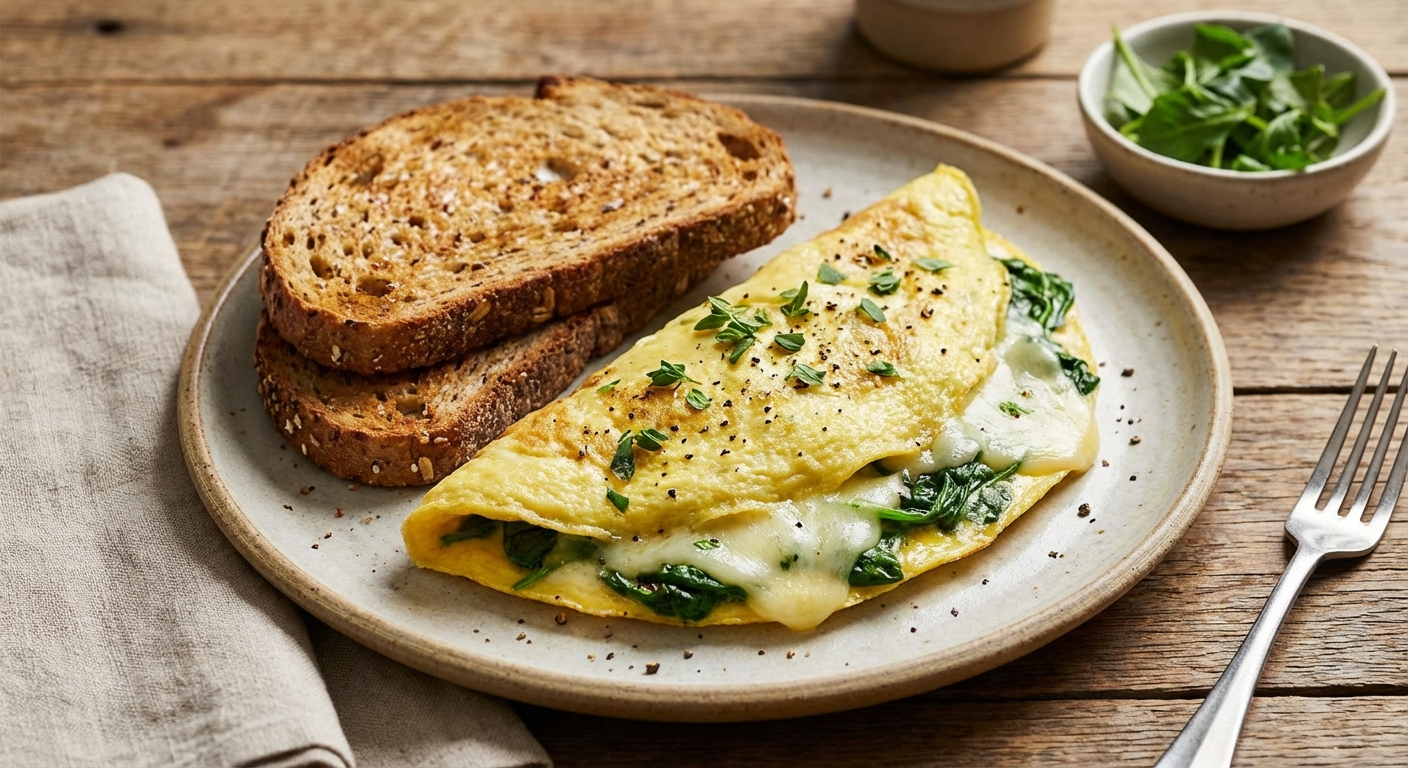 Spinach & Provolone Omelette with Whole-Grain Toast