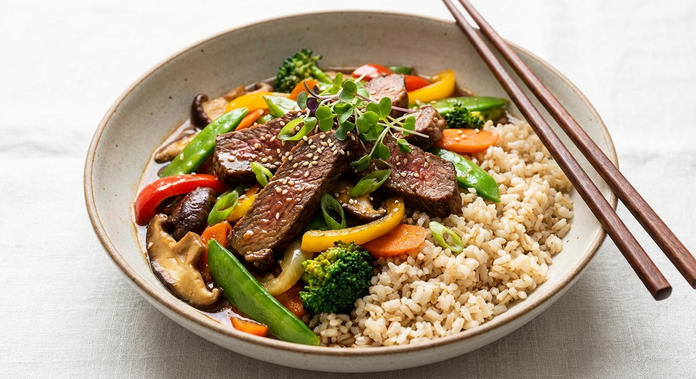 Beef & Vegetable Stir-Fry with Brown Rice