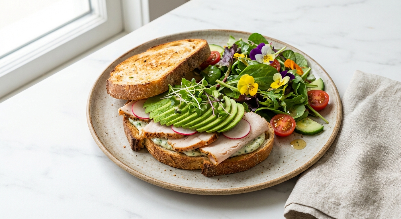 Turkey & Avocado Sandwich with Mixed Green Salad