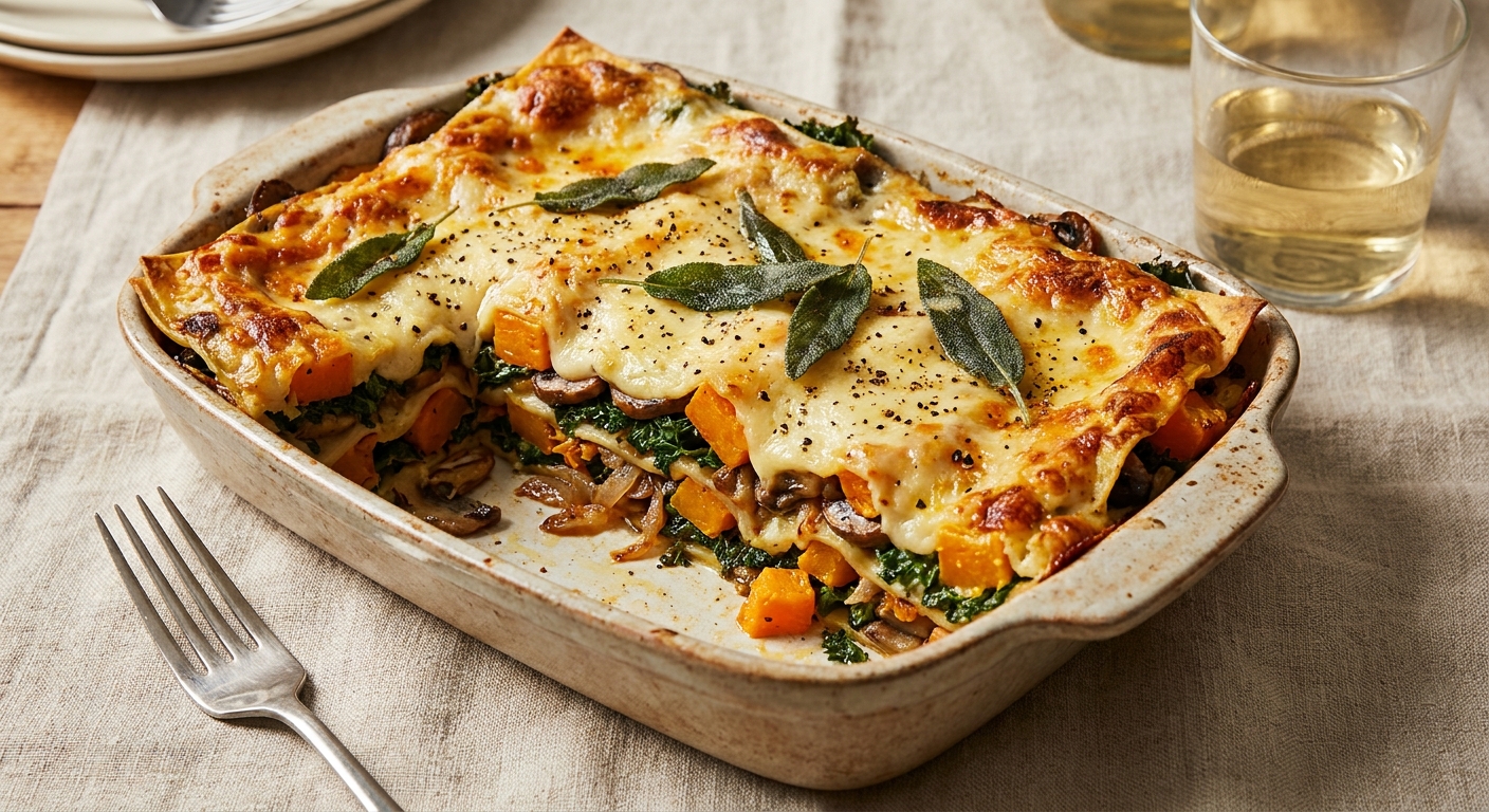 Baked Autumn Vegetable Lasagna with Sage Bechamel and Fontina